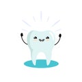 Cute tooth character healthy happy. Kawaii smiling face. Kids dental hygiene health cleaning routine good habits