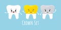 Cute tooth with dental crown emoji character set.