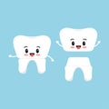 Cute tooth with dental crown emoji icon set isolated on background.