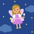 Cute Tooth Fairy in a dress with wings and a magic wand
