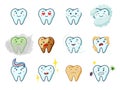 Cute tooth healthy and unhealthy character set