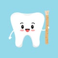 Cute tooth molar with siwak or miswak toothbrush
