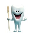 Cute tooth with toothbrush. generative ai Royalty Free Stock Photo
