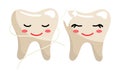 Cute toothy emoticons. They floss their teeth. Clean, even, joyful teeth with emotions. Dental floss and teeth with