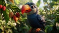 Cute toucan enjoying berries in lush jungle Royalty Free Stock Photo
