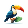 Cute Toucan Perched On Branch - Vector Illustration