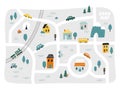 Cute town map for kid`s room. Hand drawn vector illustration.
