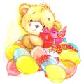 Cute toy bear and toy bunny illustration