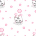 Cute toy bunny on cloud. Vector seamless pattern. Baby shower print Royalty Free Stock Photo