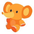 Cute toy elephant in yellow sits on the floor, isolated object on a white background, vector illustration