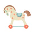 Cute toy horse with wheels. Kids First Toys. Baby shower design element. Cartoon vector hand drawn eps 10 illustration Royalty Free Stock Photo