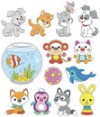 Set of funny baby animal characters Kawaii