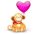 Cute toy monkey holding a balloon -- vector icon Royalty Free Stock Photo