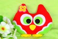 Cute toy owl. Handmade children's toy bird. Felt crafts Royalty Free Stock Photo