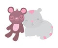 Cute toys kids gray cat and teddy bear