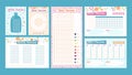 Cute tracker. Water hydrate journal, mood notes and habits trackers printable template vector set