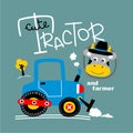 Cute tractor and cow funny animal cartoon