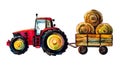 Cute tractor with trailer isolated on white background. Royalty Free Stock Photo