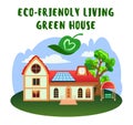 A traditional house with modern electricity system. Solar batteries on a red roof. Green eco friendly living Royalty Free Stock Photo