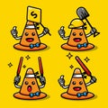 Cute traffic cone character design set themed constuction