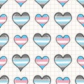 Cute trans demiboy heart cartoon seamless vector pattern. Hand drawn isolated pride flag for LGBTQ blog. Transgender