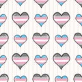 Cute trans demigirl heart cartoon seamless vector pattern. Hand drawn isolated pride flag for LGBTQ blog. Transgender