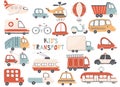 Cute transport set, cartoon cars icons, hand drawn vector illustration Royalty Free Stock Photo