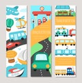 Cute transportation vertical cards set with bus, car, boat, truck. Vector road trip vertical print templates. Transport bookmark Royalty Free Stock Photo