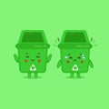 Cute Trash Can Characters Smiling and Sad