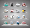 Cute travel icons collection,Transparent glass but