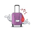 Cute travel suitcase the listening music mascot shape