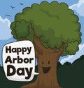 Cute Tree Wishing at You a Happy Arbor Day, Vector Illustration
