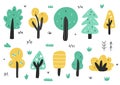 Cute trees in cartoon style collection. Forest isolated elements set Royalty Free Stock Photo