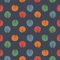 Cute trees seamless pattern. Dark nature background with bright leaves.