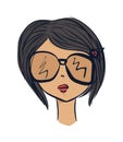 Cute trendy brown-haired in sunglasses. Avatar fashion girls. Vector
