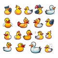 Cute trendy rubber duck icon set. Duck icon. AI generative illustration Royalty Free Stock Photo