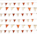 Cute triangle bunting flag red, plaid, striped pattern design hanging for party decorated on wall room birthday or festival Royalty Free Stock Photo