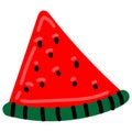 Cute triangular slice of red watermelon, vector color element, cute simple drawing