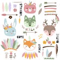 Cute tribal animals set. Wild animal vector illustration Royalty Free Stock Photo