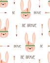 Cute tribal rabbit seamless pattern, vector illustration