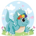 Cute triceratops dinosaur isolated on white background. Little dino for t-shirt, kids apparel, poster, nursery or etc. Vector Royalty Free Stock Photo