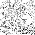 Cute triceratops dinosaurs, coloring page, outline illustration