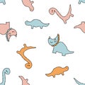 Cute triceratops, diplodocus and brachiosaurus dinosaurs seamless pattern. Childish print for tee, paper, textile and fabric.