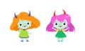 Cute Troll Characters with Different Hair Color Set, Funny Lovely Girs Fantasy Fairytale Creatures Cartoon Vector