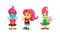 Cute Troll Characters with Different Skin and Hair Color Vector Set