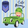 Cute troops army riding a car. Soldier on military vehicle cartoon vector Royalty Free Stock Photo