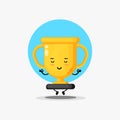 Cute trophy character meditating in yoga pose