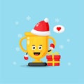 Cute trophy mascot celebrating Christmas day