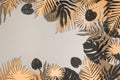 Cute Tropical Background with Paper Monstera, banan and Palm Leaves.