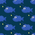 Cute tropical fish on dark background. Brightly-coloured ocean fish. Underwater marine wild life. Seamless pattern. Vector Royalty Free Stock Photo